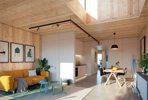 FIG 5.14 Example of a particularly convincing pre-construction render, of a proposed modular CLT scheme for developer Urban Splash.