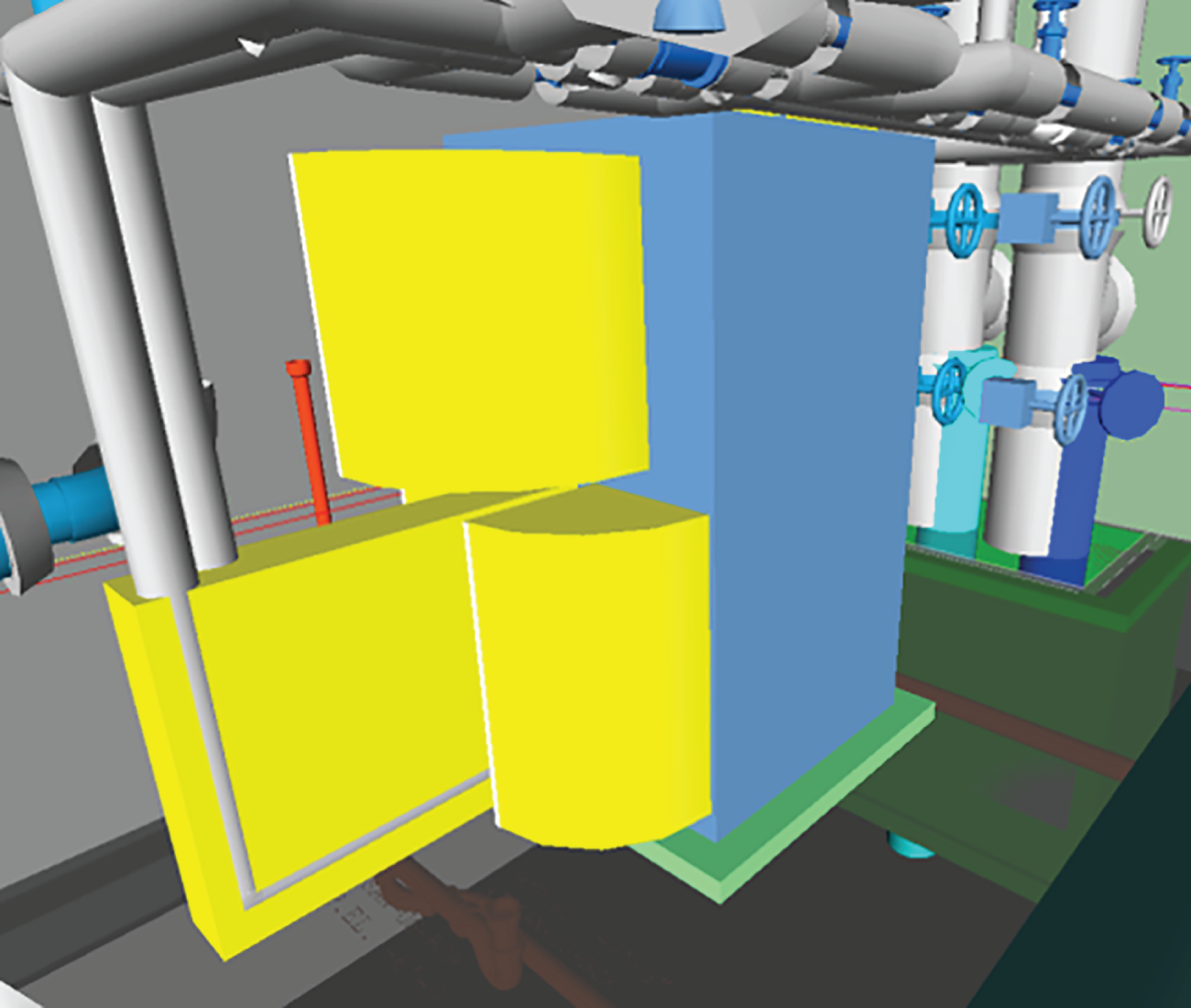 Screenshot depicting objects representing the access zone and swing area around panel doors of an equipment.